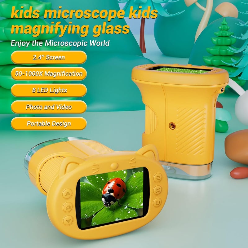 WINWEND 2.4" Screen Pocket Kids Microscope: 1000X Handheld Microscope for Photo and Video - Portable Science Kits STEM Toys – Christmas/Birthday Gifts for Girls & Boys Ages 3-12(Orange) - Image 2
